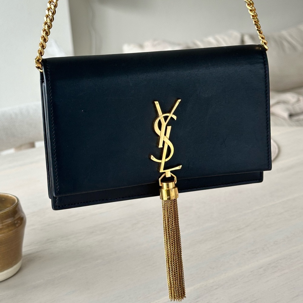 Saint Laurent Classic Monogram Tassel Chain Wallet Leather Black